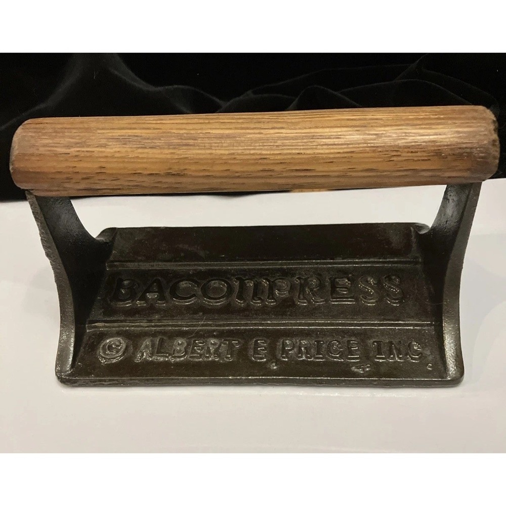 Vintage Cast Iron Bacon Press Albert E Price Inc Three Pigs Design Refinished